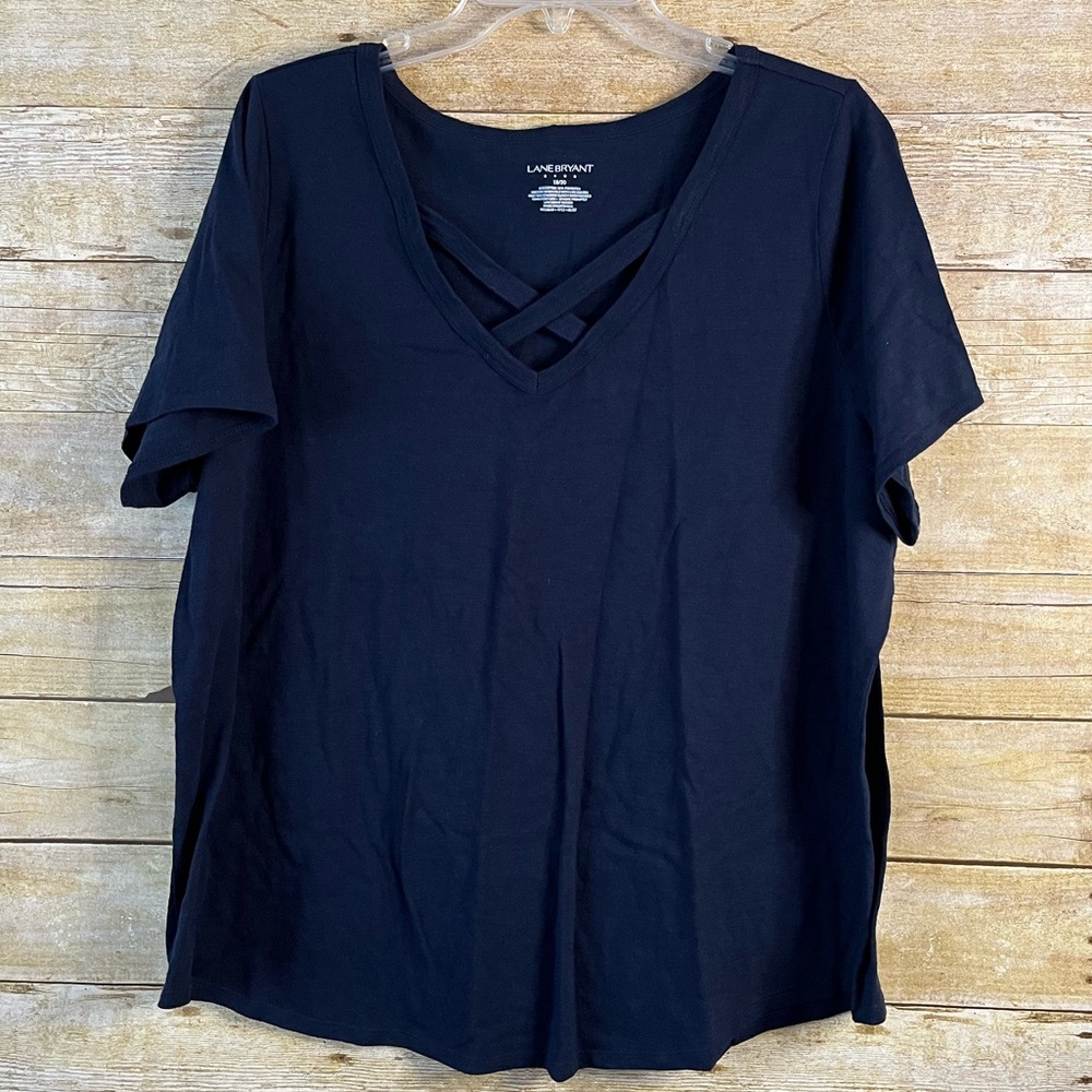 Lane Bryant Women's Navy V-Neck Criss-Cross Top Tee T-Shirt EUC Size 18-20